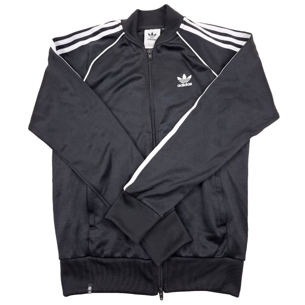 Adidas Men's Track Jacket M Black White Stripes Microfiber 38 Chest 24 Length